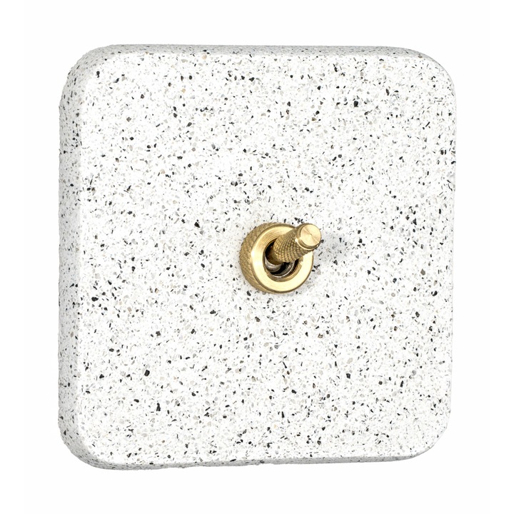 Aranyozott sárgarézből készült kapcsolókészlet és kézzel készített díszkeret kompozit pigmentált kőporból és akrilgyantából, 1-es és 2-állású