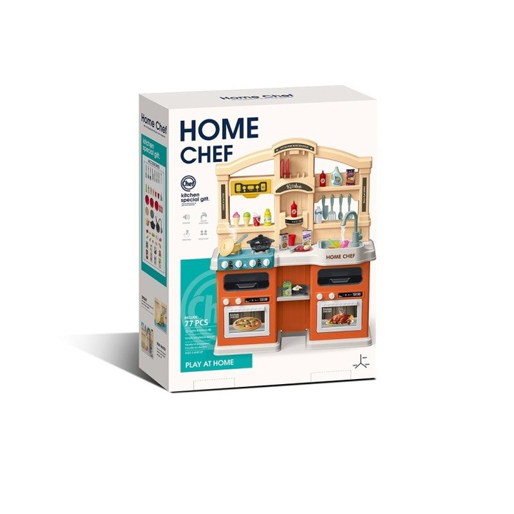 Set bucatarie pentru copii, Kucharz Domowy EBZ922-160, 77 elemente, efecte sonore si luminoase, 83x66x24cm
