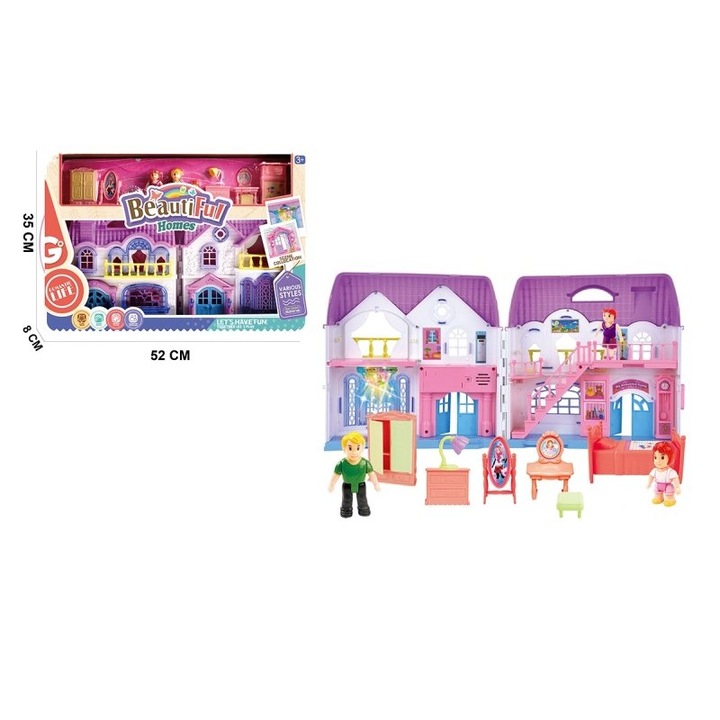 Casuta pentru papusi, Eurobaby, plastic, cu mobilier, efecte luminoase si sonore, 3ani+, multicolor