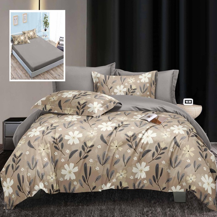 Lenjerie de pat Ralex Pucioasa Elegance 6 piese, bumbac-poliester, multicolor, 160x200cm/180x200cm