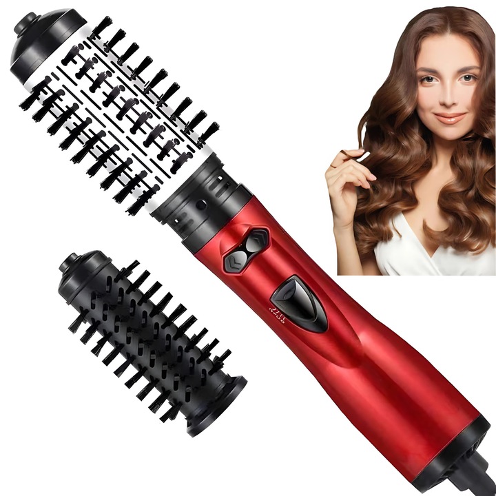 3 az 1-ben elektromos hajkefe, 2 cserélhető kefével, piros, göndörítéshez és hajkiegyenesítéshez