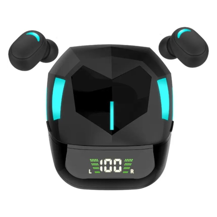 Casti wireless inteligente EM-G7S, Ecran LED inteligent, Bluetooth 5.1, Sunet 3D Stereo cu bass profund, control tactil, microfon HD integrat, latenta scazuta, autonomie extinsa