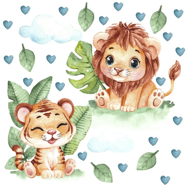 Autocolante de perete, Safari, Set, 50x100 cm, Folie mata autocolanta, Pentru camera de copii, Materiale sigure, Cernele ecologice, Colorat