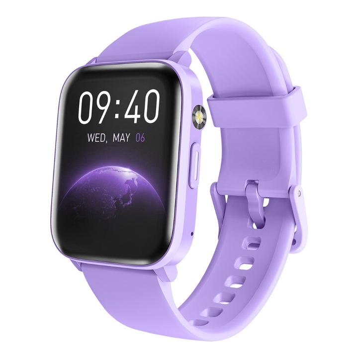 COOSTAR® Okosóra, Uniszex, EM-CR062-LILA, 1,83"-os TFT képernyő, 240 x 284 px felbontás, Bluetooth 5.2 hívások, LED zseblámpa, Többszörös egészségügyi és sportfigyelés, szilikon szíj rózsaszín, lila