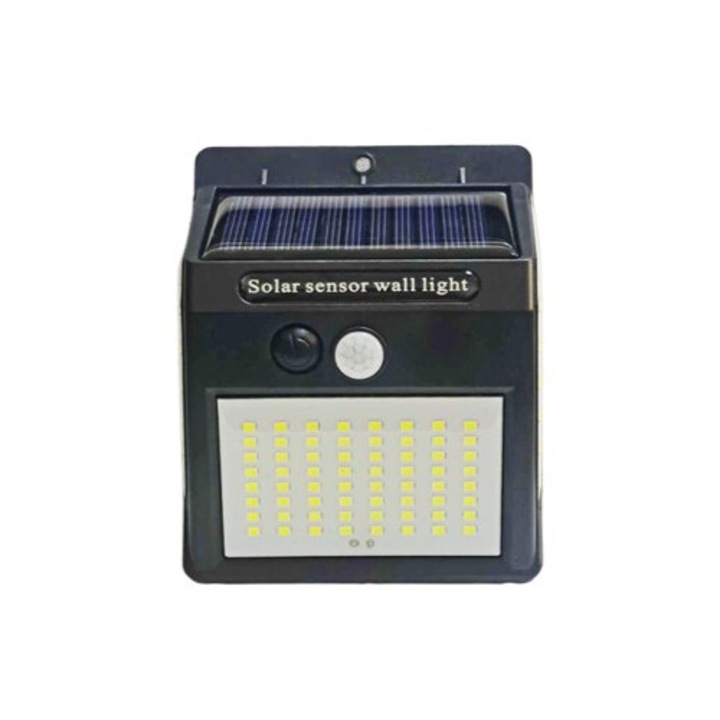 Lampa cu incarcare solara si senzor de miscare pentru exterior, 64 LED cu distanta de inductie, montaj pe perete, fara cabluri, toolsy