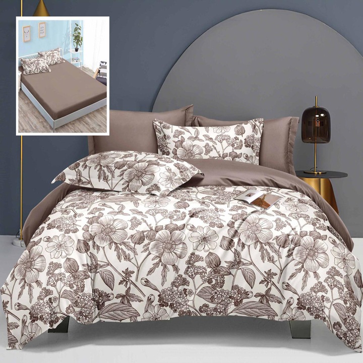 Lenjerie de pat Ralex Pucioasa Elegance, 6 piese, bumbac 60%, poliester 40%, multicolor, husa 160x200cm/180x200cm