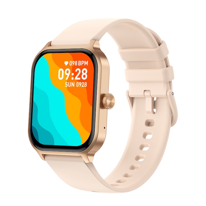 Kiko idealSTORE Смарт часовник, 1.93" TFT екран, резолюция 240*288, Bluetooth разговори, вграден гласов асистент, интелигентни известия, водоустойчив, наблюдение на здравето, спортни режими, управление на музика и камера, златно издание