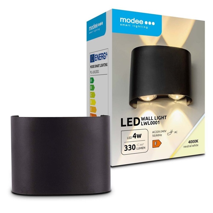 Aplica perete exterior LED, 4W, 330lm, IP65, 98x75x40mm, negru, LWL0001 Modee