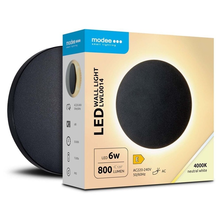 Aplica perete exterior LED, 6W, 800lm, IP65, 130x42mm, negru, LWL0014 Modee