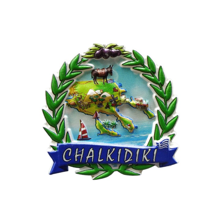 Туристически магнит - Комплект от 12 бр. - Халкидики - реалистичен дизайн, многоцветен