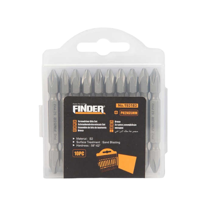 Set de biti de surubelnita dubla de rezerva - 10 buc - PH2*65mm - Finder - 193183