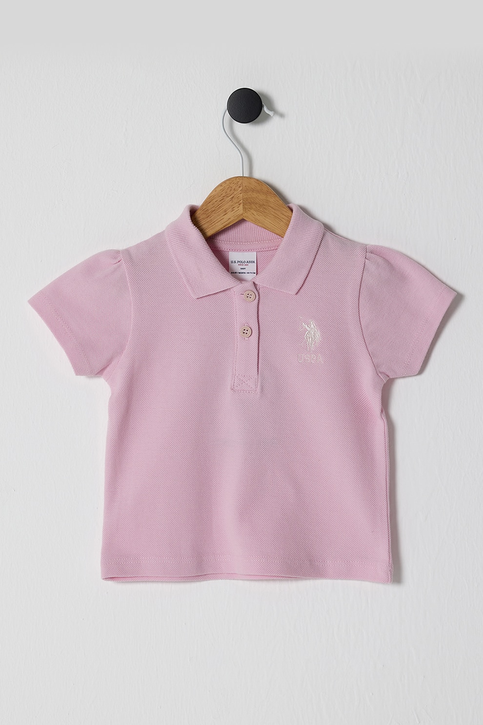 U.S. Polo Assn., Tricou polo de bumbac pique, Liliac prafuit, 68-74 CM