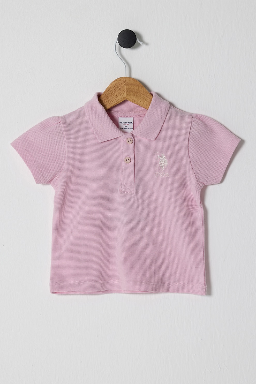 U.S. Polo Assn., Tricou polo de bumbac pique, Roz prafuit, 68-74 CM