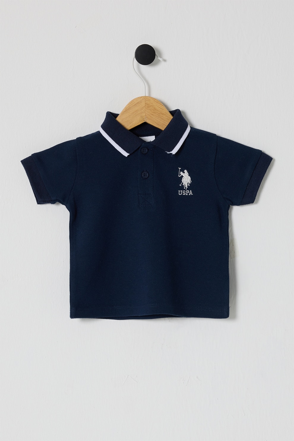 U.S. Polo Assn., Tricou polo de bumbac, Alb, Albastru ultramarin, 68-74 CM
