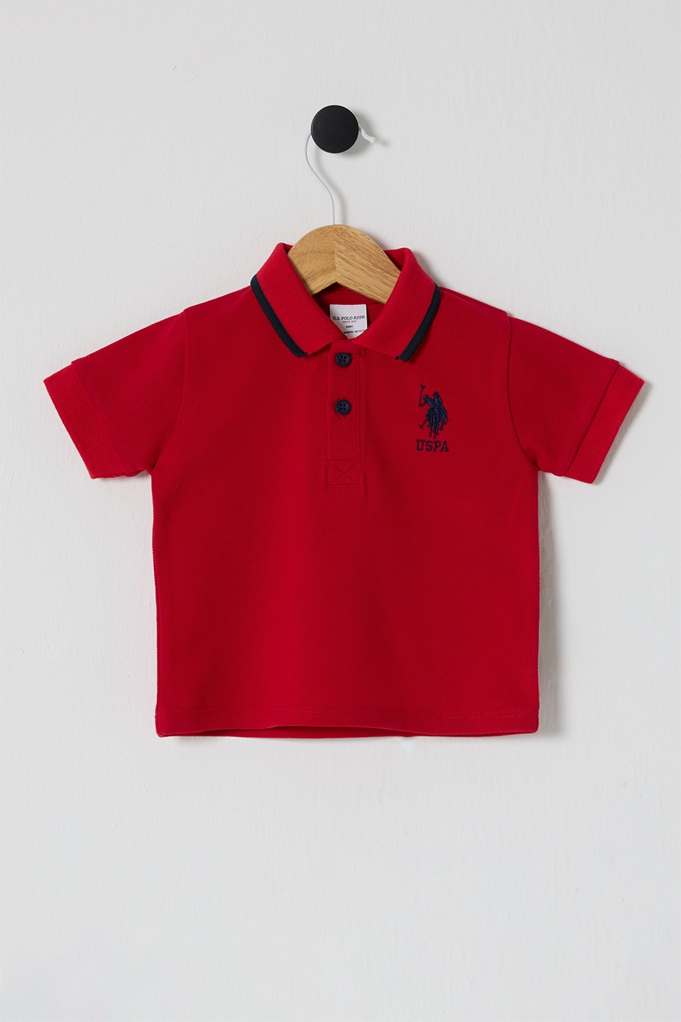 U.S. Polo Assn., Tricou polo de bumbac, Negru, Rosu vermillion, 74-80 CM