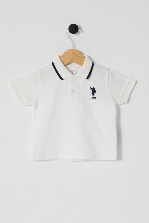 U.S. Polo Assn., Tricou polo de bumbac, Alb/Bleumarin