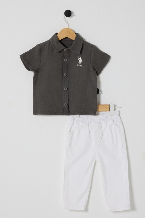 U.S. Polo Assn., Set de tricou polo si pantaloni - 2 Piese, Alb optic/Gri antracit, 74-80 CM