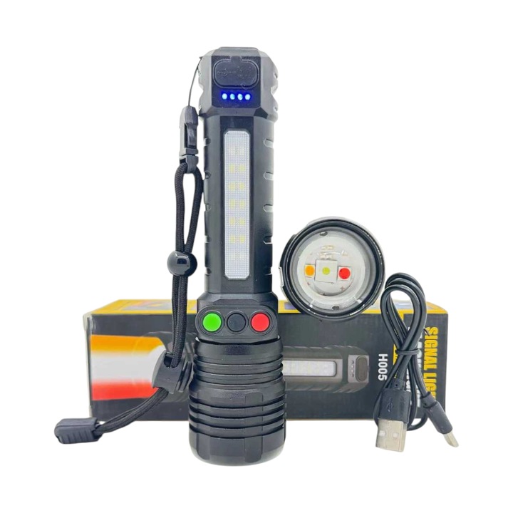 LED фенерче, 800 лумена, 16x3.5 см, бяло/жълто/червено, 4 часа живот на батерията