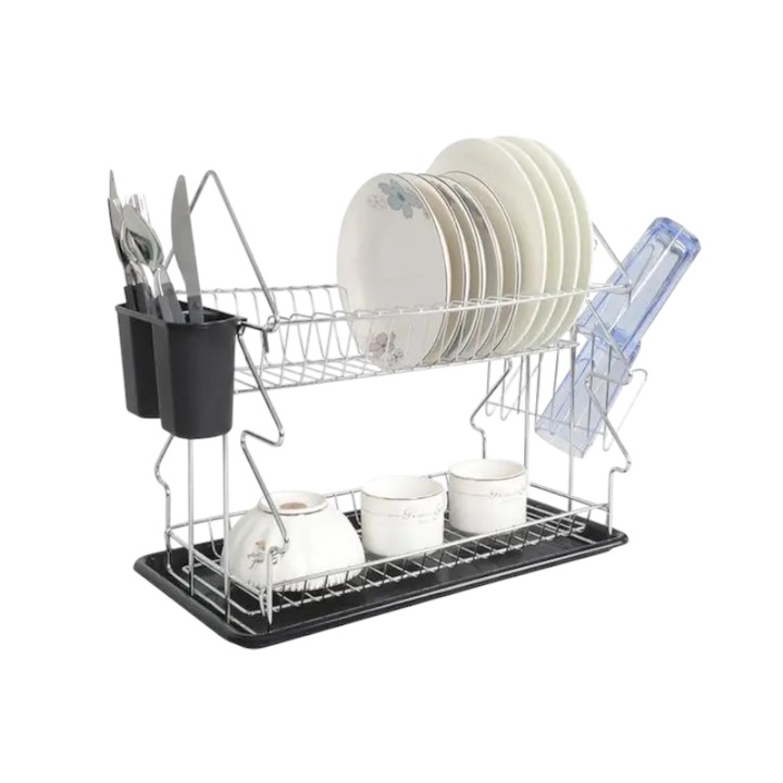 Scurgator vase, WL-2606, inox, cu suport pentru tacamuri si baza pentru pahare, 42x36.5x23cm