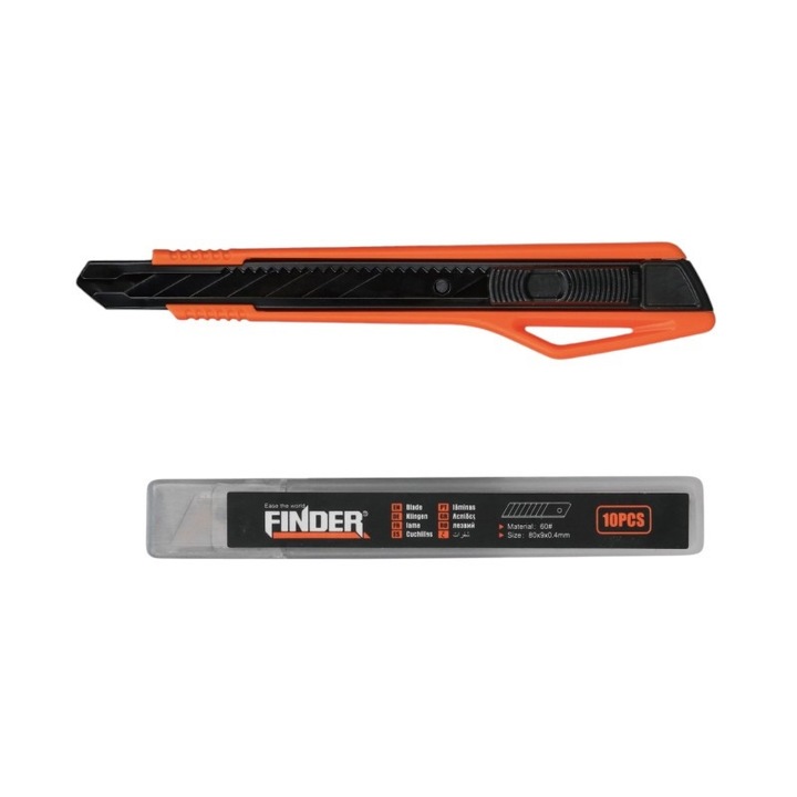 Cutter 9mm cu 10 lame de schimb, set 2 bucati, Finder