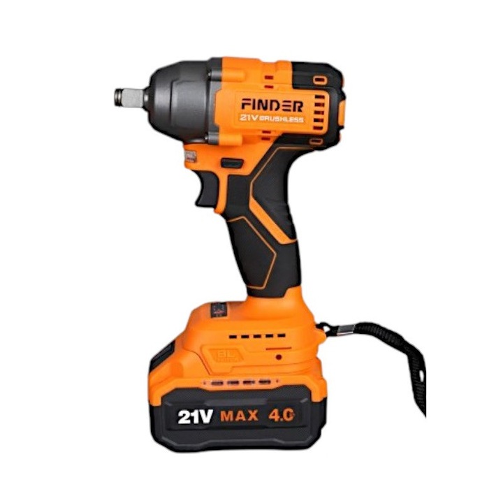 Cheie de impact fara fir Finder 21V, cuplu maxim 350 Nm, greutate 1800g, 2 baterii 3.0Ah
