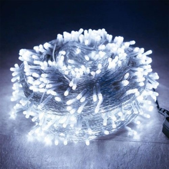 Original - Instalatie Craciun, 120 m, Led-uri, Franjuri, Alb rece, Flash, Alimentator, Interconectabila, Fir Clar Cauciucat, 220v, Southern Sky - calitate superioara