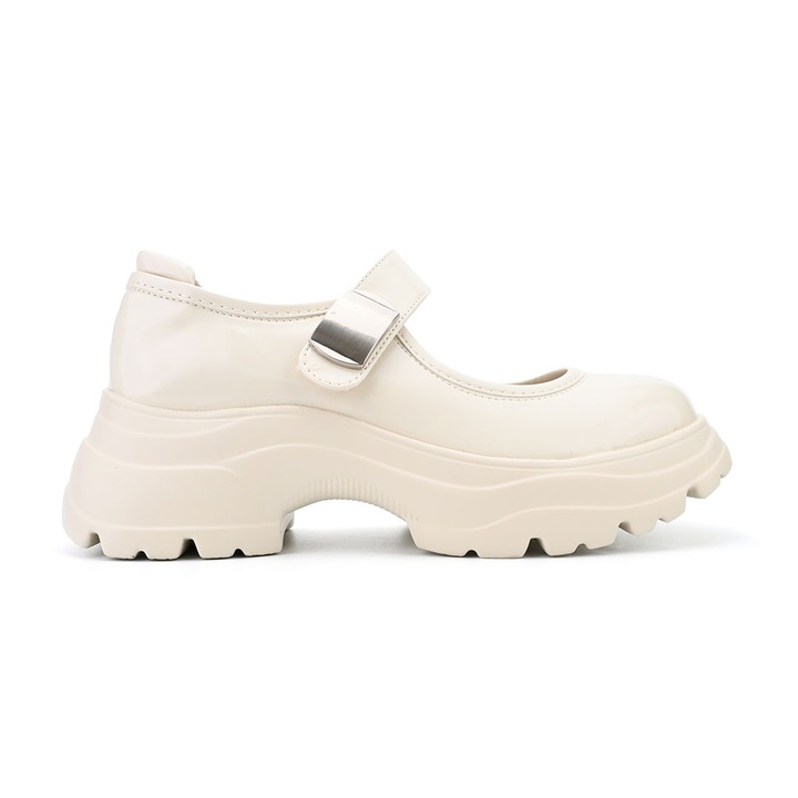 Pantofi casual de dama,Cu Toc Groasa,Din piele ecologica,P1289, Bej