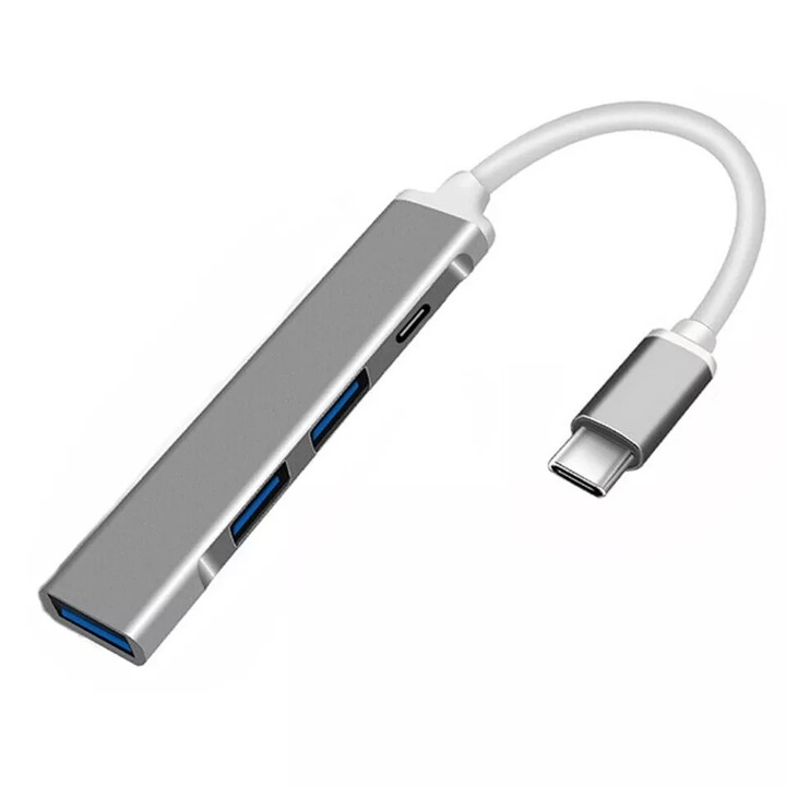 USB Type C Hub, 4 порта, 1 x USB 3.0, 2 x USB 2.0, 1 x USB Type C, OTG функция, Графитено сиво