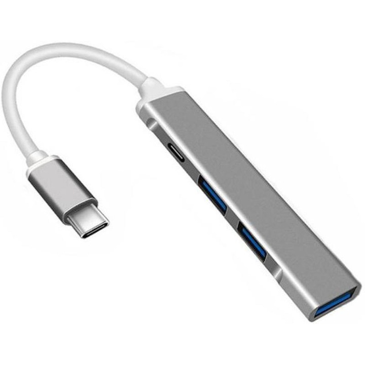 USB Type C Hub, 4 порта, 1 x USB 3.0, 2 x USB 2.0, 1 x USB Type C, OTG функция, Графитено сиво