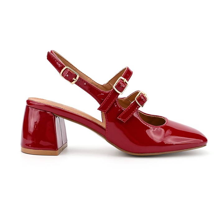 Pantofi casual de dama,Cu Toc Groasa,Din piele ecologica,P1290, Visiniu