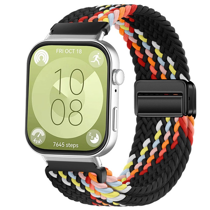 Каишка за Huawei Watch FIT 3, HITTERGEM, плетен микрофибър, удобна и лесна за носене, Black Rainbow
