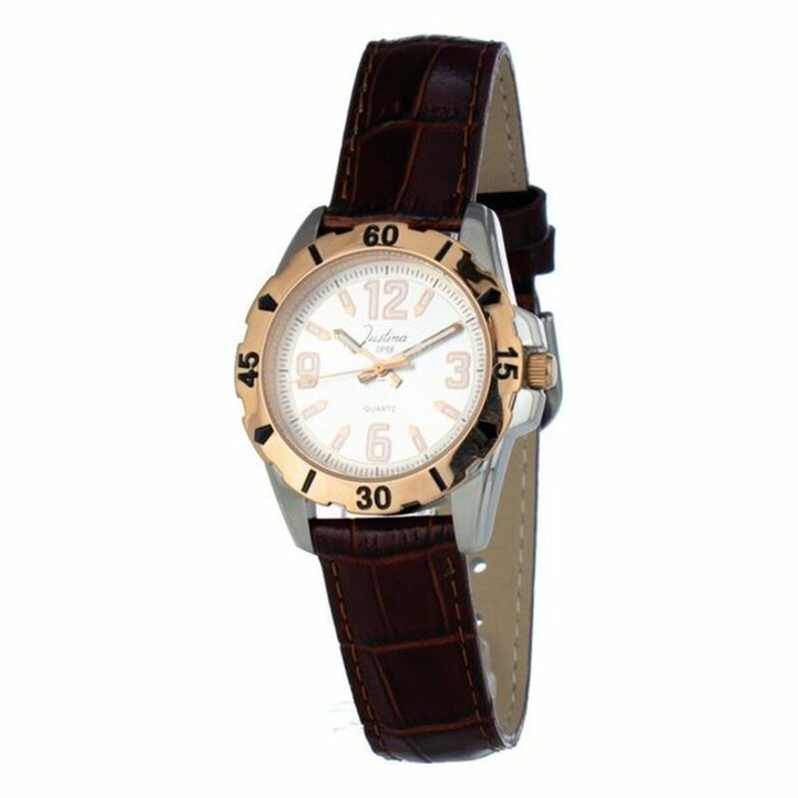 Ceas dama Justina 21984, cuart, curea piele maro, argintiu, 32mm