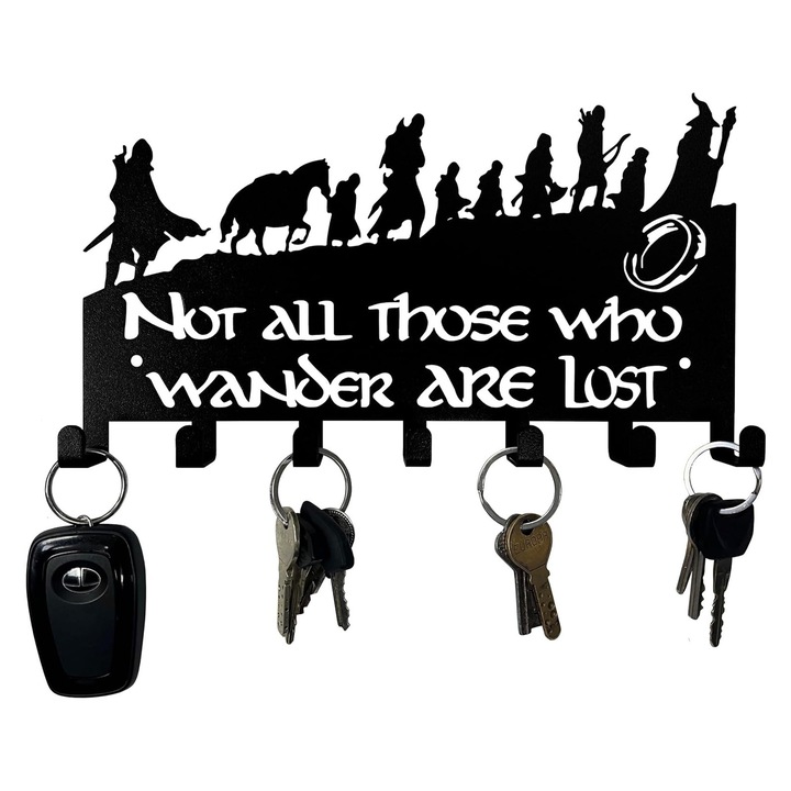 Suport pentru chei de perete, Axroad Mall, Suport pentru chei cu 7 agatatoare, Usor de instalat, Robust si durabil, Rugina, Capacitate de incarcare 3kg, Pentru holului, sufrageriei, bucatariei, Fier, Negru