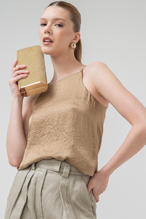 Marella, Bluza din satin, fara maneci, Maro nisip