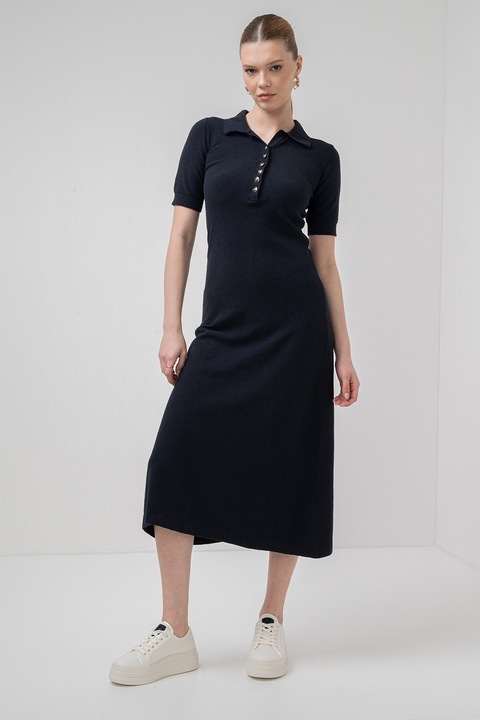 Marella, Rochie midi dreapta din amestec de bumbac Cesena, Negru