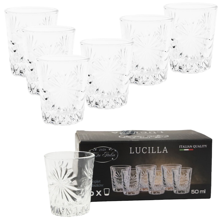 Set 6 pahare shot 50 ml – pahare elegante pentru vodca, tequila, lichior – din sticla rezistenta