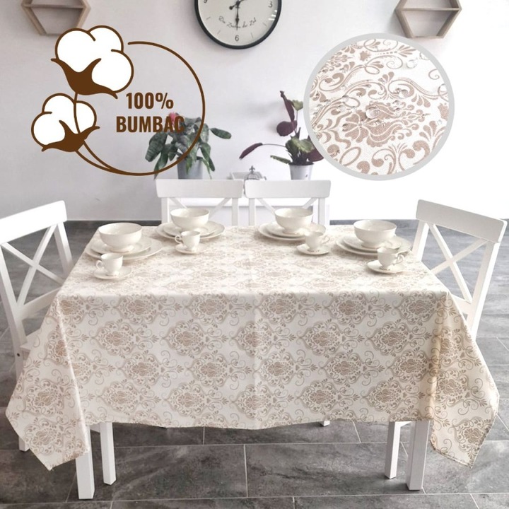 Fata de masa teflonata, bumbac 100%, 160x320cm, Lenjerii Deosebite, model baroc bej