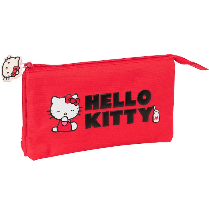 Penar Hello Kitty cu 3 compartimente, Safta, 22x12x3 cm, rosu