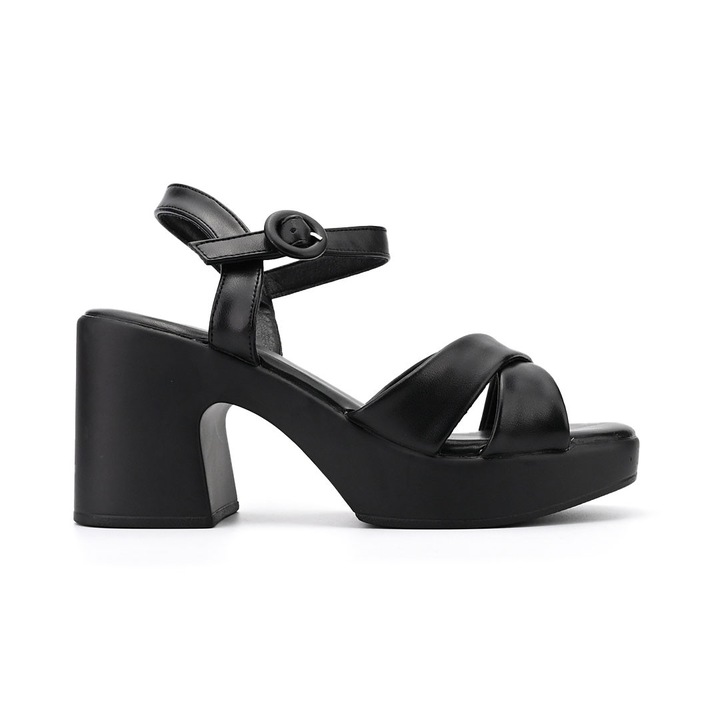 Sandale de dama,Cu Toc Gros,Din Piele Ecologica,SA86, Negru