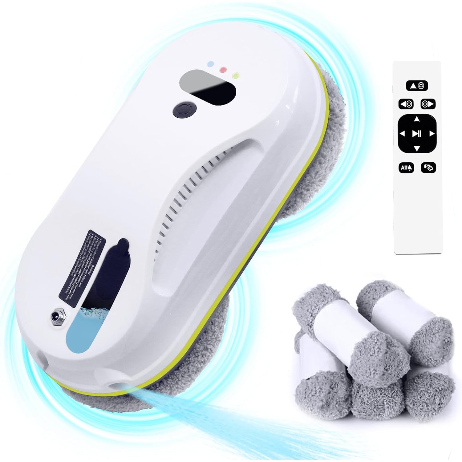 Robot de curatare a geamurilor, WALALLA, pulverizare unidirectionala a apei, protectie UPS incorporata, rezervor de apa de 30 ml, detectare rama, cu telecomanda, 10 carpe de rezerva, aspiratie 3800 Pa, potrivit pentru ferestre exterioare/interioare, alb