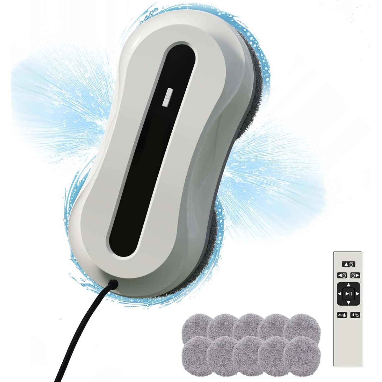Robot de curatare a geamurilor, WALALLA, pulverizare cu apa bidirectionala, protectie UPS incorporata, rezervor de apa de 50 ml, detectare margini, cu telecomanda, aspiratie 5600 Pa, potrivit pentru ferestre exterioare/interioare, alb-negru