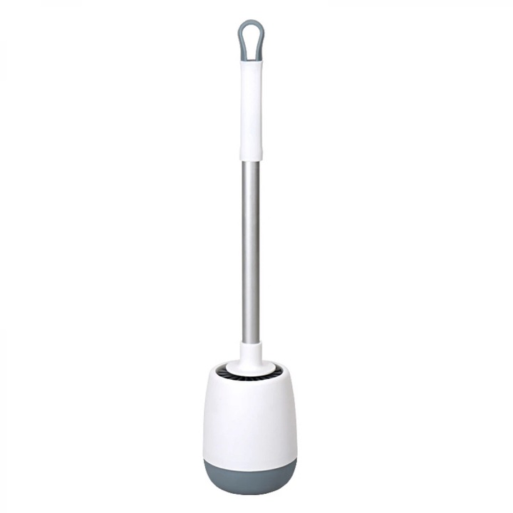 Szilikon WC-kefe lefolyótálcával, öntapadós hátlappal, 10 cm x 52,5 cm, fehér