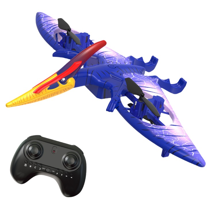 Távirányítós pteroszaurusz, Quadcopter, 2.4 GHz, LED éjszakai fény, szimulált hangeffektek, lila