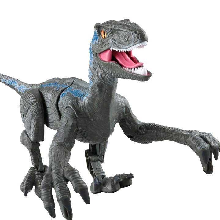 Távirányítós dinoszaurusz játék, 2,4 GHz-es vezeték nélküli, velociraptor, járásszimuláció, hang és fény, kék