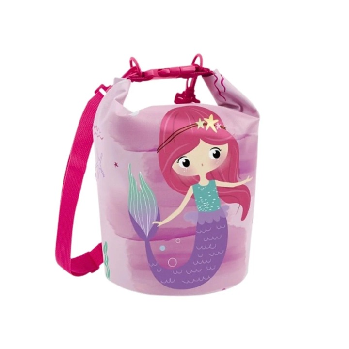 Geanta de plaja impermeabila, pentru copii, model sirena, 25x18 cm, Perletti, 5l