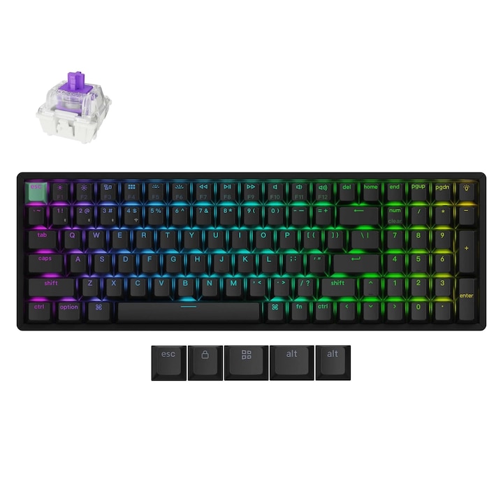 Безжична магнитна клавиатура Keychron K4 HE Shine-Through, 2.4GHz, Bluetooth 5.2, USB, Gateron Double-Rail Magnetic Nebula Switch K4H-J1, черна