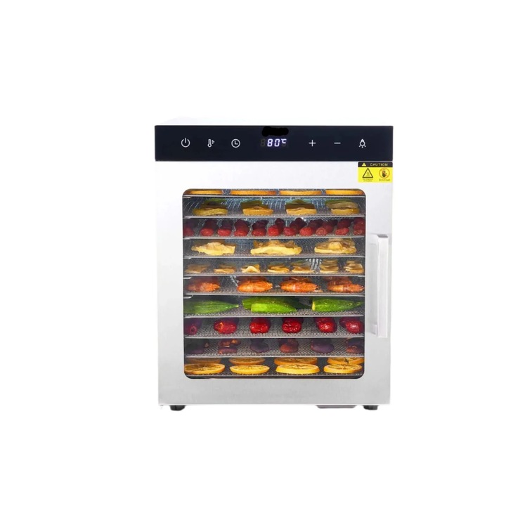 Дехидратор за храна, 10 тави 1000W, неръждаема стомана, сребрист