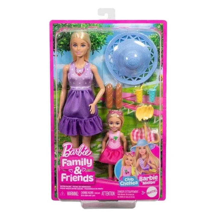 Barbie és Chelsea baba pikniken, kiegészítőkkel, 3 éves kortól, 20x6x33cm, többszínű