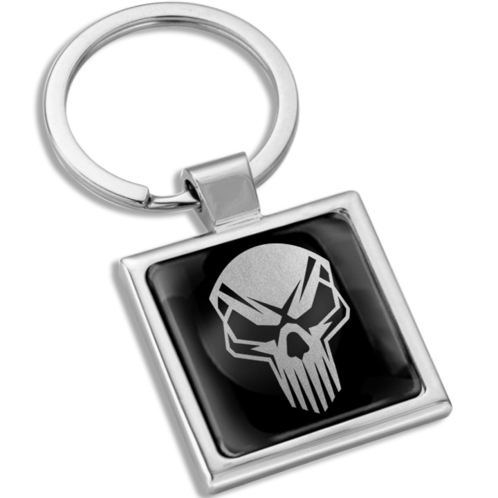 Breloc metalic cu cutie cadou, Biomar Labs, craniu, unisex, 3D, argintiu, KK 299