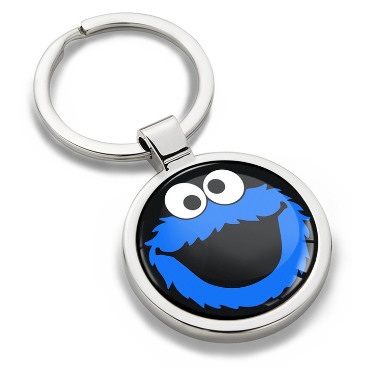Breloc metalic cu cutie cadou, Biomar Labs, Cookie Monster, unisex, 3D, argintiu/negru, KK 209 X